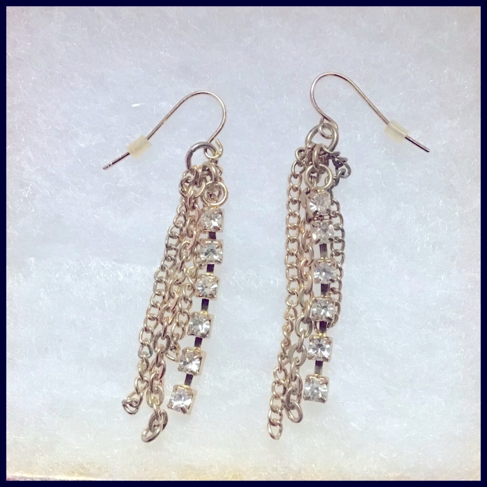 1 3/4” Rhinestones Cup Chain and Fringe Chain on Gold Plated EarWires